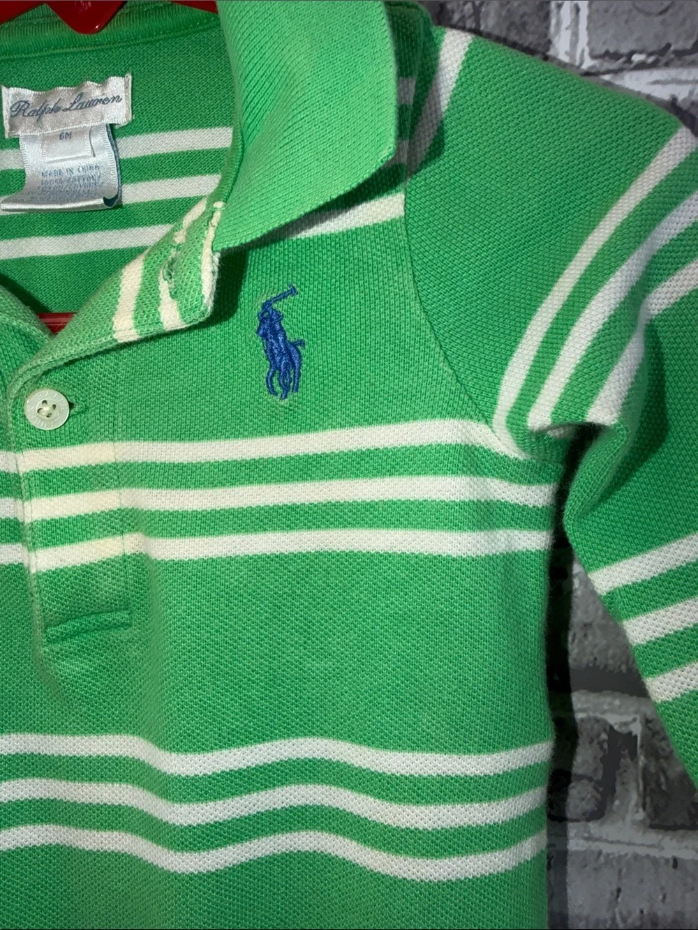 Ralph Lauren Green and White Striped Polo One-Piece romper